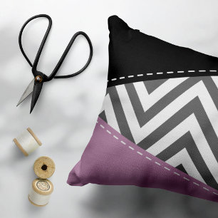 Almofada Decorativa Cinza Zigzag, Cinza Chevron, Zigzag Patterno, Roxo