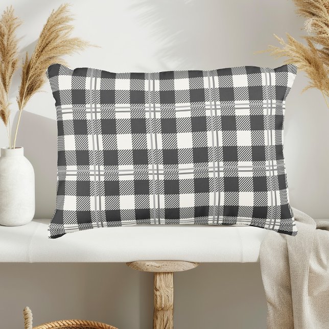 Almofada Decorativa Cinzas Escuras eternos Da Xadrez Branca (Buffalo Plaid Dark Gray and Buttercream Plain Accent Pillow)