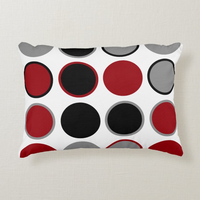 Almofada Decorativa Círculos vermelho, preto e Cinza (Frente)