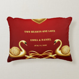Almofada Decorativa Cisne Casamento Decoração Casal Ouro Vermelho 💍
