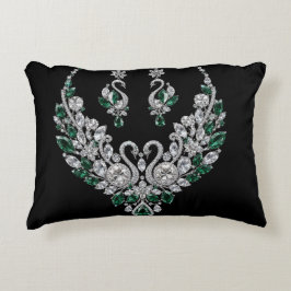 Almofada Decorativa Cisnes de Cristal Esmeralda | Joias de Luxo