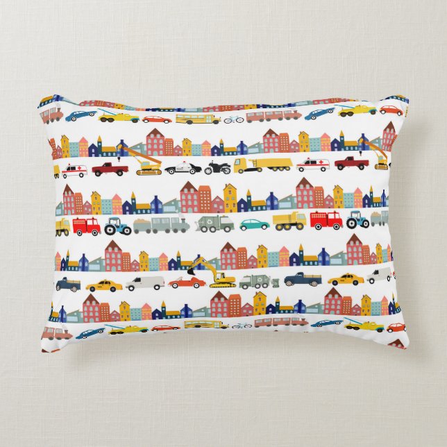 Almofada Decorativa City Transportation Vehicles Trucks Cars Kids (Frente)
