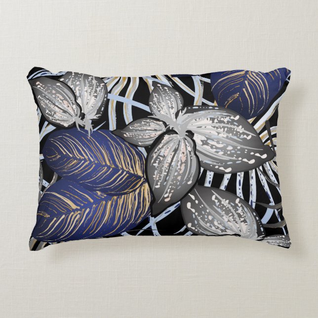 Almofada Decorativa Classe Tropical é azul, prateada e Dourada (Frente)