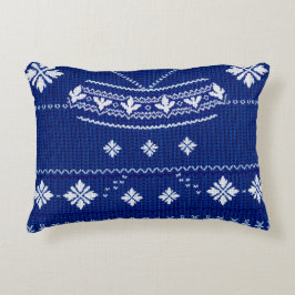 Almofada Decorativa Clássico Azul Cobalto e Branco de Floco de Neve Nó