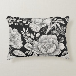 Almofada Decorativa Clássico Floral Vintage Preto e Branco