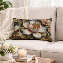 Cloisonné Magnólia Floral Azul Dourado Trevo de Qu