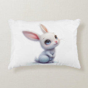 Almofada Decorativa Coelhinho Branco Bonito com Olhos Azuis Grandes
