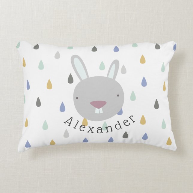 Almofada Decorativa Coelho de Cute de Nome Personalizável (Frente)