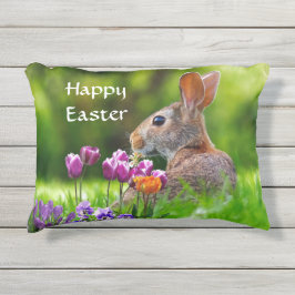 Almofada Decorativa Coelho e Felz pascoa de tulipas