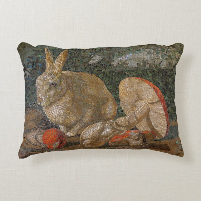 Almofada Decorativa Coelho mosaico e vintagem natural em cogumelos (Frente)