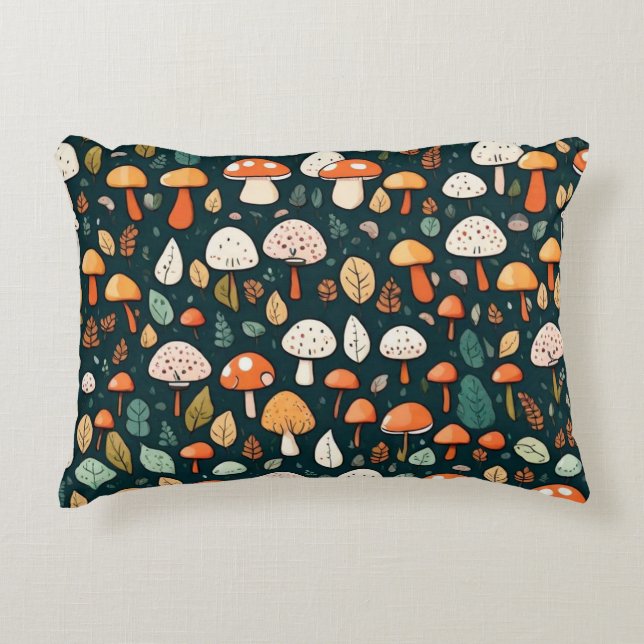 Almofada Decorativa Cogumelos brancos folhas design (Frente)