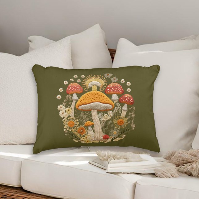Almofada Decorativa Cogumelos e algodão de flor selvagem (Criador carregado)