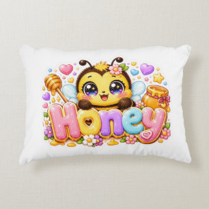 Almofada Decorativa Cola Kawaii Abelha Mel Nome Pastel Rosa Brilhante