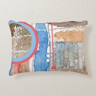 Almofada Decorativa colagem da arte abstracta, meios mistos e aguarela