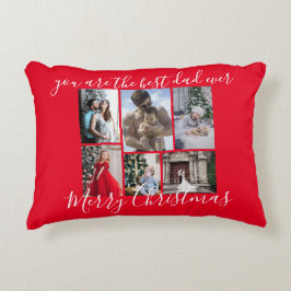 Almofada Decorativa Colagem de Fotos de Natal Feliz Pai Vermelho