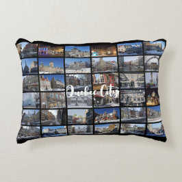 Almofada Decorativa Colagem de Fotos Preta 36 Grade Viagem Personaliza