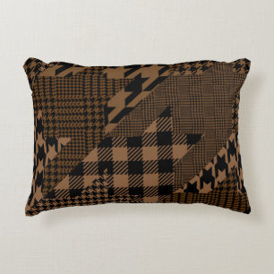 Almofada Decorativa Colagem de Padrão de Xadrez Brown Houndstooth