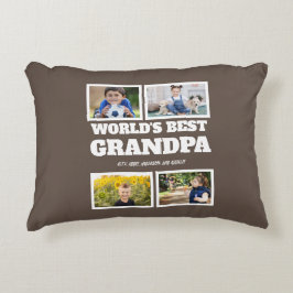 Almofada Decorativa Colar de Fotos Marrom Branco do Melhor Avô do Mund