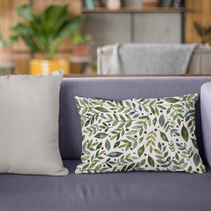 Almofada Decorativa Coloração aquosa verde ramos e bagas sazonais