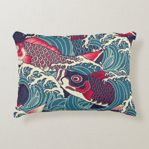 Almofada Decorativa Colorful japanese Koi/carp fish in the wave seamle