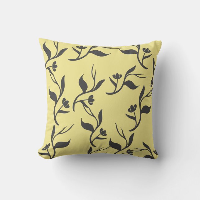Almofada Decorativa com Padrão de Folhas Cinzas (Frente)