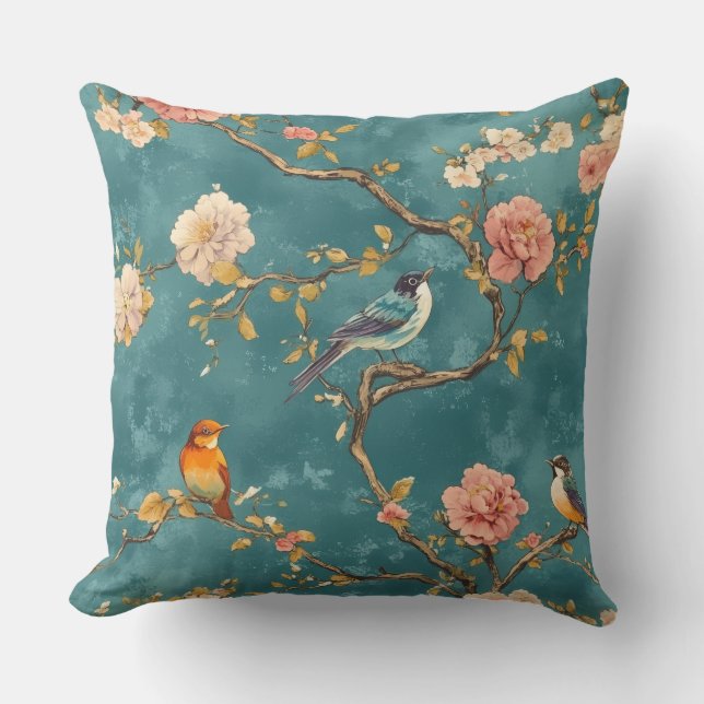 Almofada Decorativa com Padrão de Pássaro em Chino (Frente)