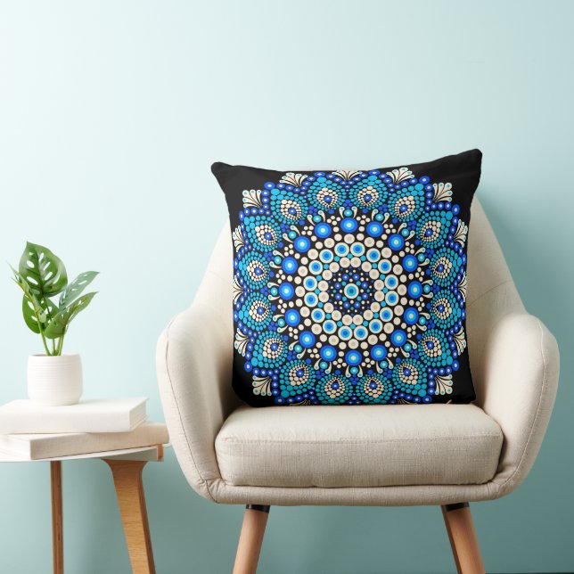 Almofada Decorativa com Padrão Mandala Azul Decora (Cadeira)