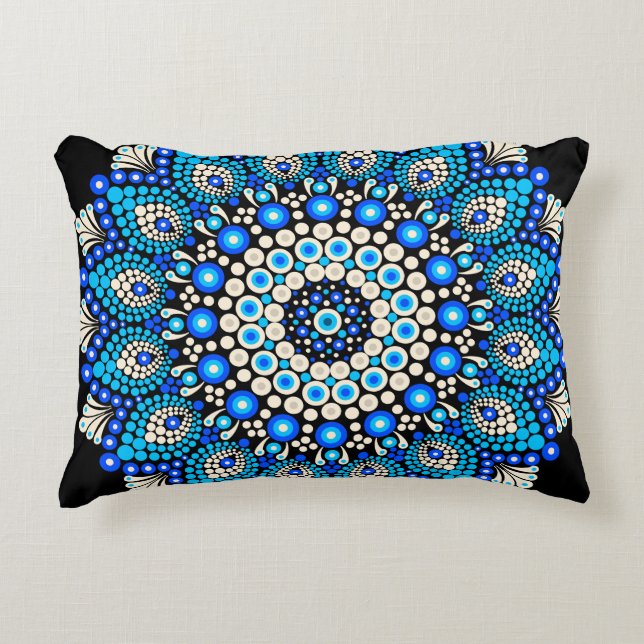 Almofada Decorativa com Padrão Mandala Azul Decora (Frente)