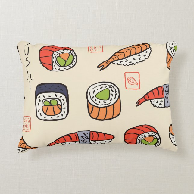Almofada Decorativa Comida sushi, design de padrão uniforme. (Frente)