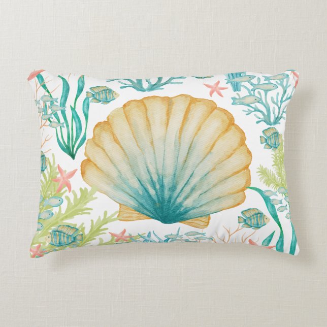 Almofada Decorativa Concha de Mar Algas Coral Peixe  (Frente)