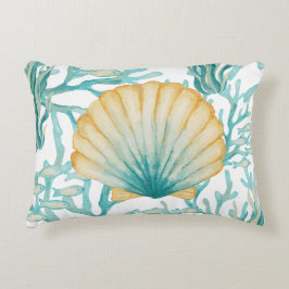 Almofada Decorativa Concha do Mar Aguamarina Aquarela