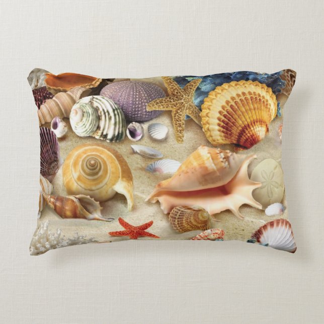 Almofada Decorativa Conchas marítimas na praia (Frente)