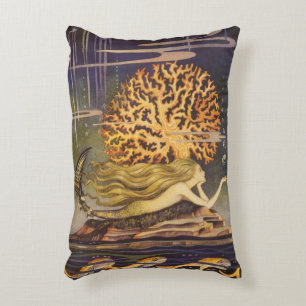 Almofada Decorativa Conto de Fadas Vintage, Pequena Sereia em Coral Oc