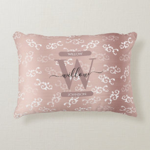 Almofada Decorativa Cor damasco de Rosa de Vintage monogramada