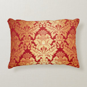 Almofada Decorativa Cor damasco Dourado vermelha retro luxuosa