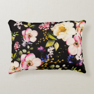 Almofada Decorativa Cor-de-água Cor rosa Rosas amarelas pretas Fundo p