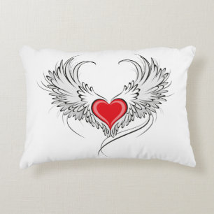 Almofada Decorativa Coração Anjo Vermelho com asas