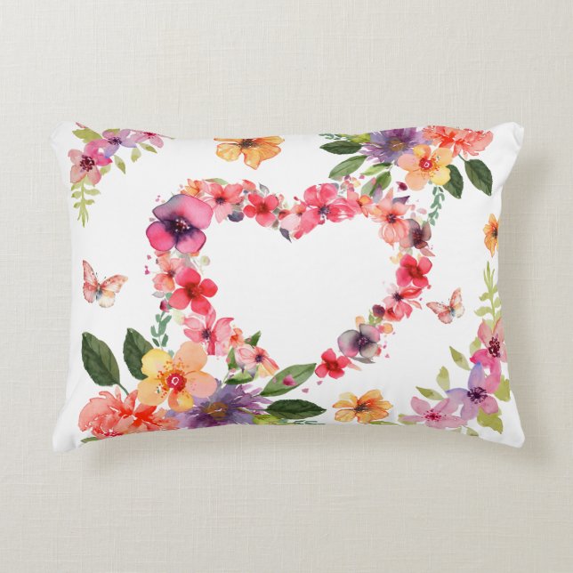 Almofada Decorativa Coração Floral e Flores (Frente)