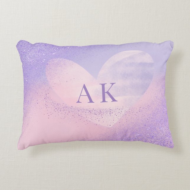 Almofada Decorativa Coração Gradiente Roxo Rosa Monograma (Frente)