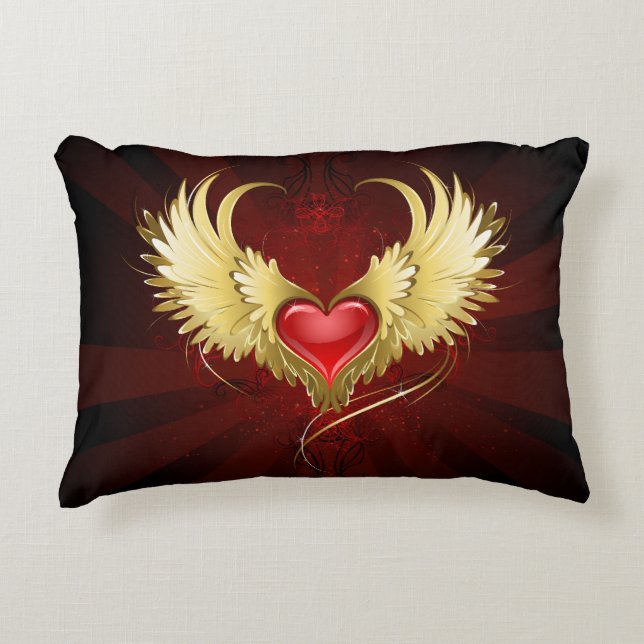 Almofada Decorativa Coração Vermelho com Asas Ouros (Frente)