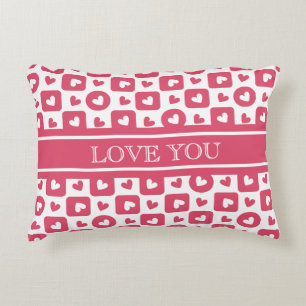 Almofada Decorativa Coração Xadrez Rosa "Te Amo" Personalizado