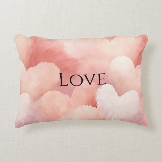 Almofada Decorativa Corações bonito, cor-de-rosa, com pincel (Frente)