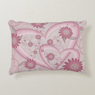Almofada Decorativa Corações e Flores Abstratos Rosa Arte Fractal do A
