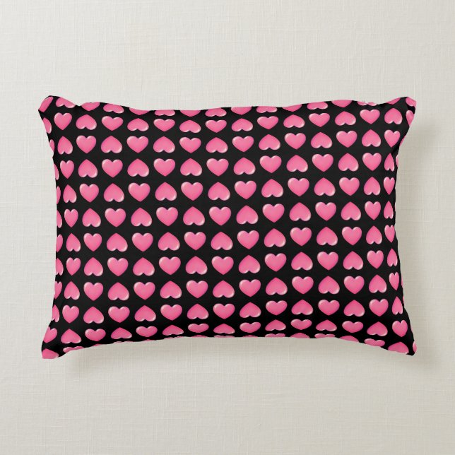 Almofada Decorativa Corações Rosa em Preto (Frente)