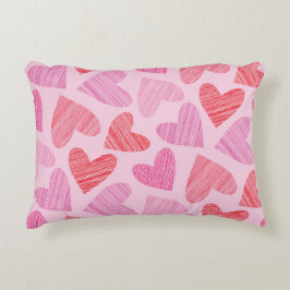 Almofada Decorativa Corações vermelhos e cor-de-rosa rabiscados pelo d