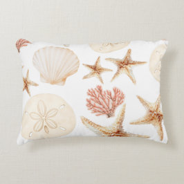 Almofada Decorativa Coral Laranja E Conchas Beige
