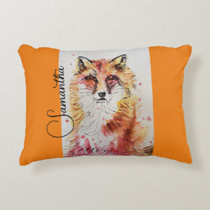 Almofada Decorativa Corante Vermelho Cachorro Fox Watercolor Pintura M