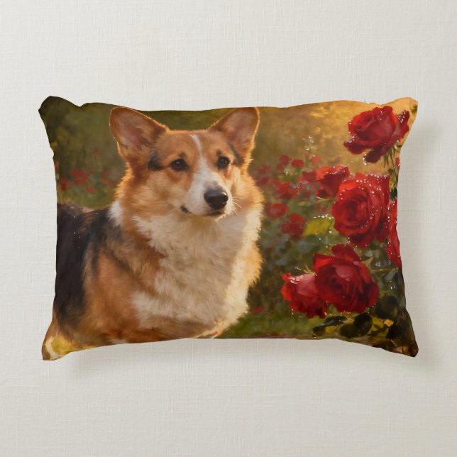 Almofada Decorativa Corgi nas Rosas V (Frente)