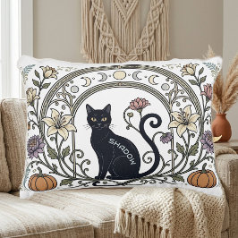 Almofada Decorativa Coroa da Fase Lunar Vintage Botânica Boho Gata Pre