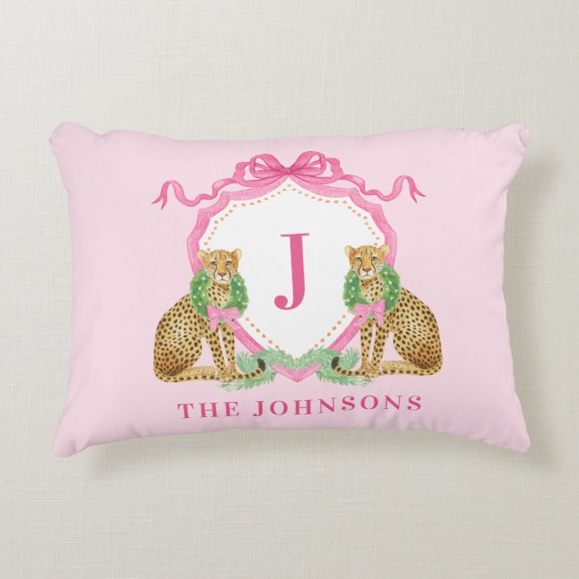 Almofada Decorativa Coroa de Natal Crista de Leopardo Monograma  (Frente)